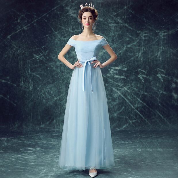 Light Blue Bridesmaid Dresses Off The Shoulder Long Prom Dresses